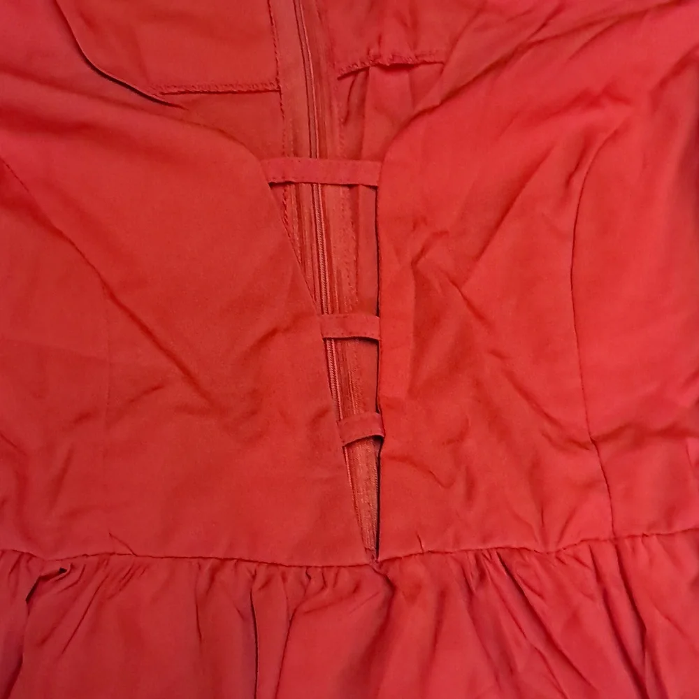 Red Orange Cut Out Tiered Mini Sundress - Picture 4 of 4